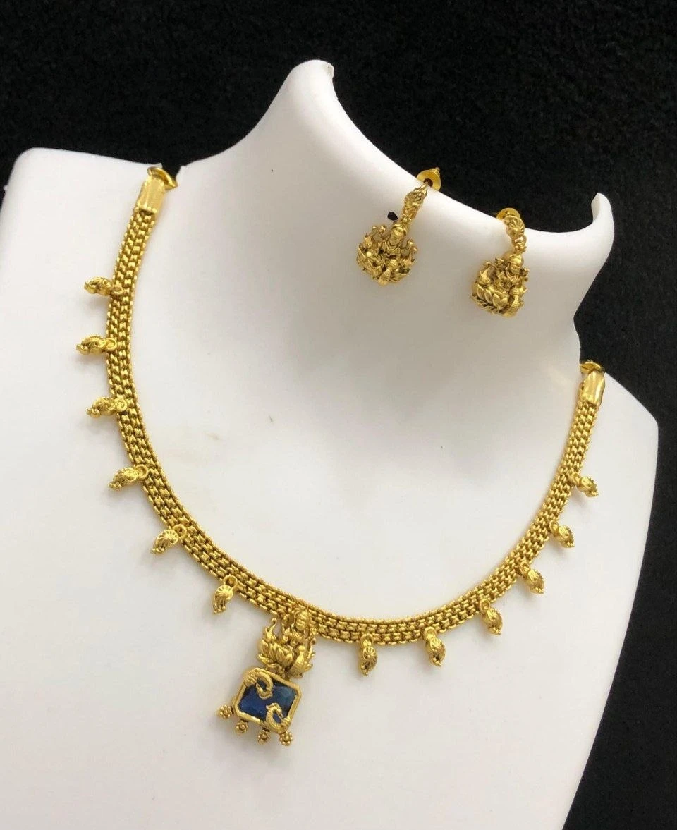 Golden Lakshmi Devi Necklace set - Ruby